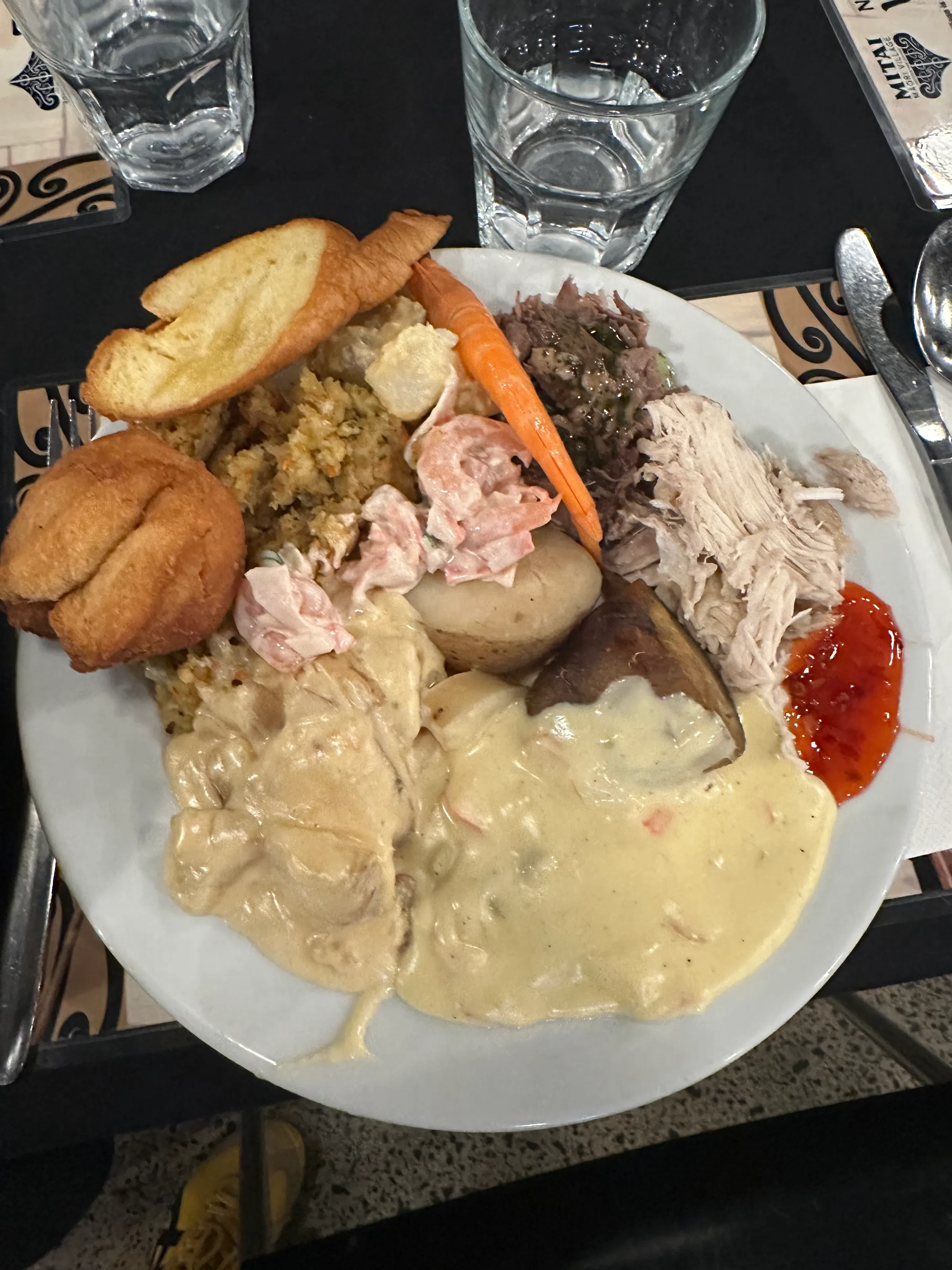 One of our plates of food. It was a mix of authentic Maōri foods and other stuff.