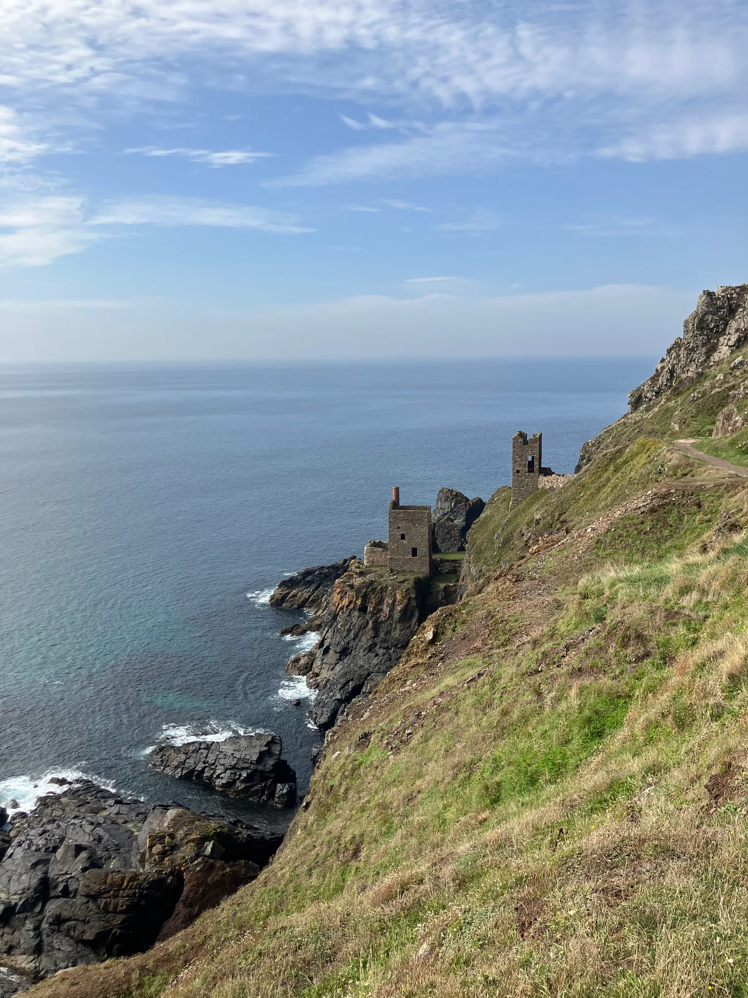 The buildings out on the edge were mines that drilled down and then out into the sea. I can’t even imagine doing such work. You cannot get to the lower one. Pat and I walked down there to see if we could.