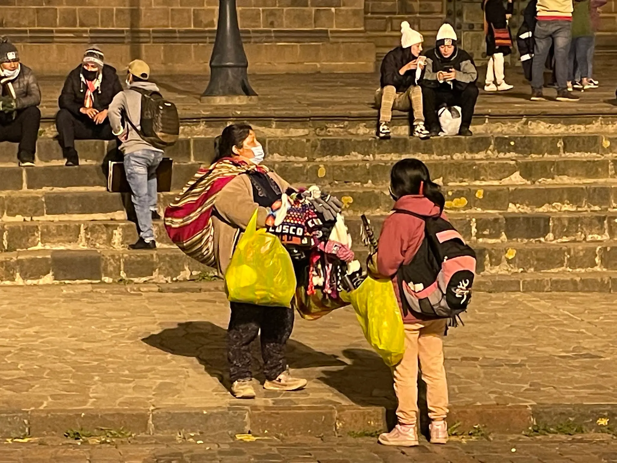 Another Peruvian woman packing all her gear. They are pretty much everywhere trying to sale lots of things.