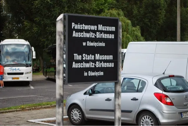 Entrance sign to parking by Auschwitz 1...