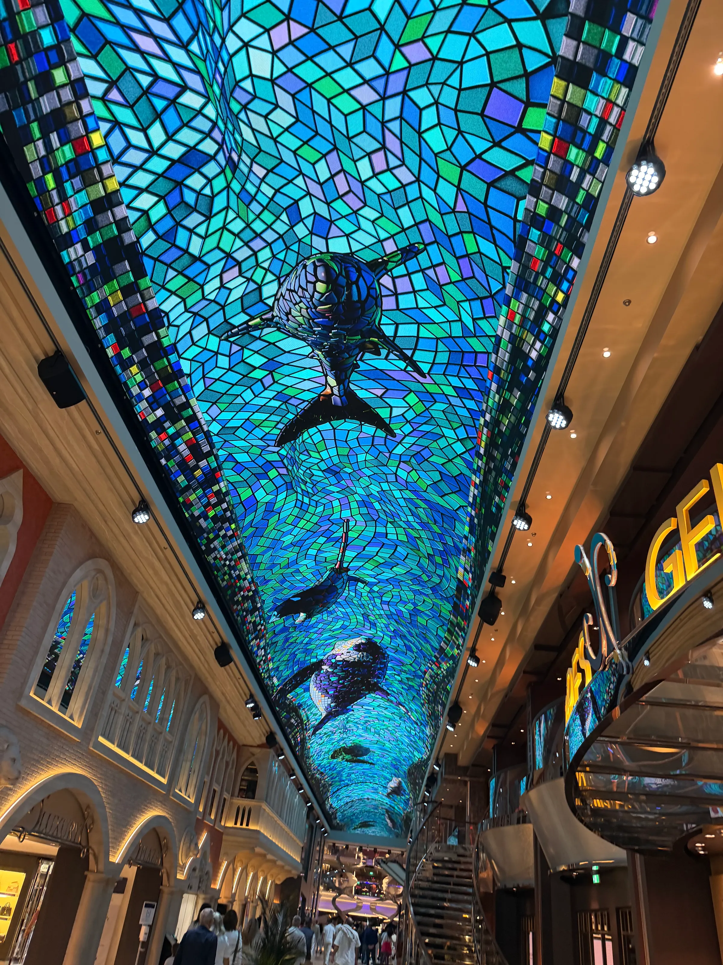This is the roof inside the main hall. The roof is constantly changing designs. Today was whales swimming. It’s a pretty cool feature.