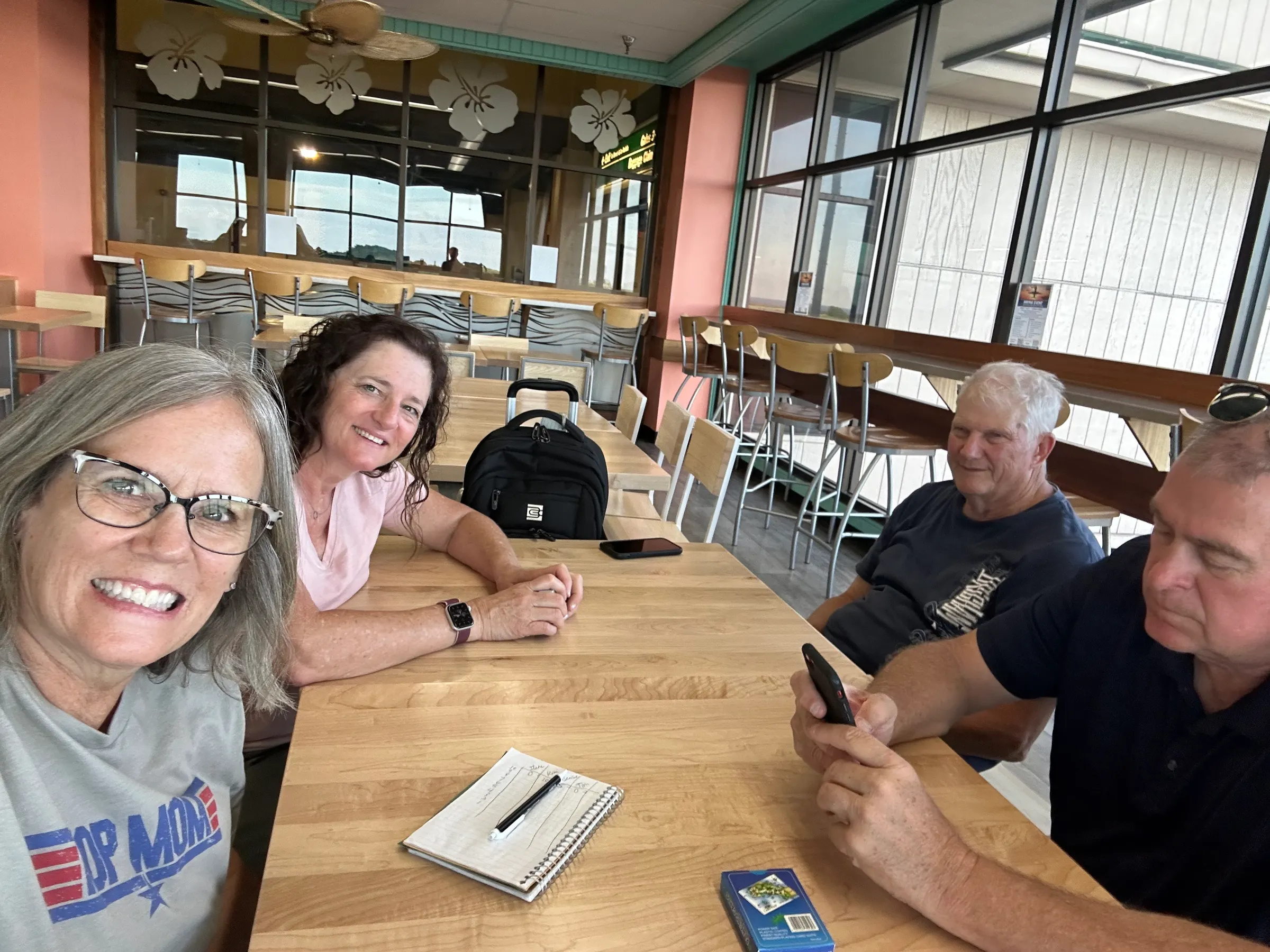 Card games in the airport cafe.