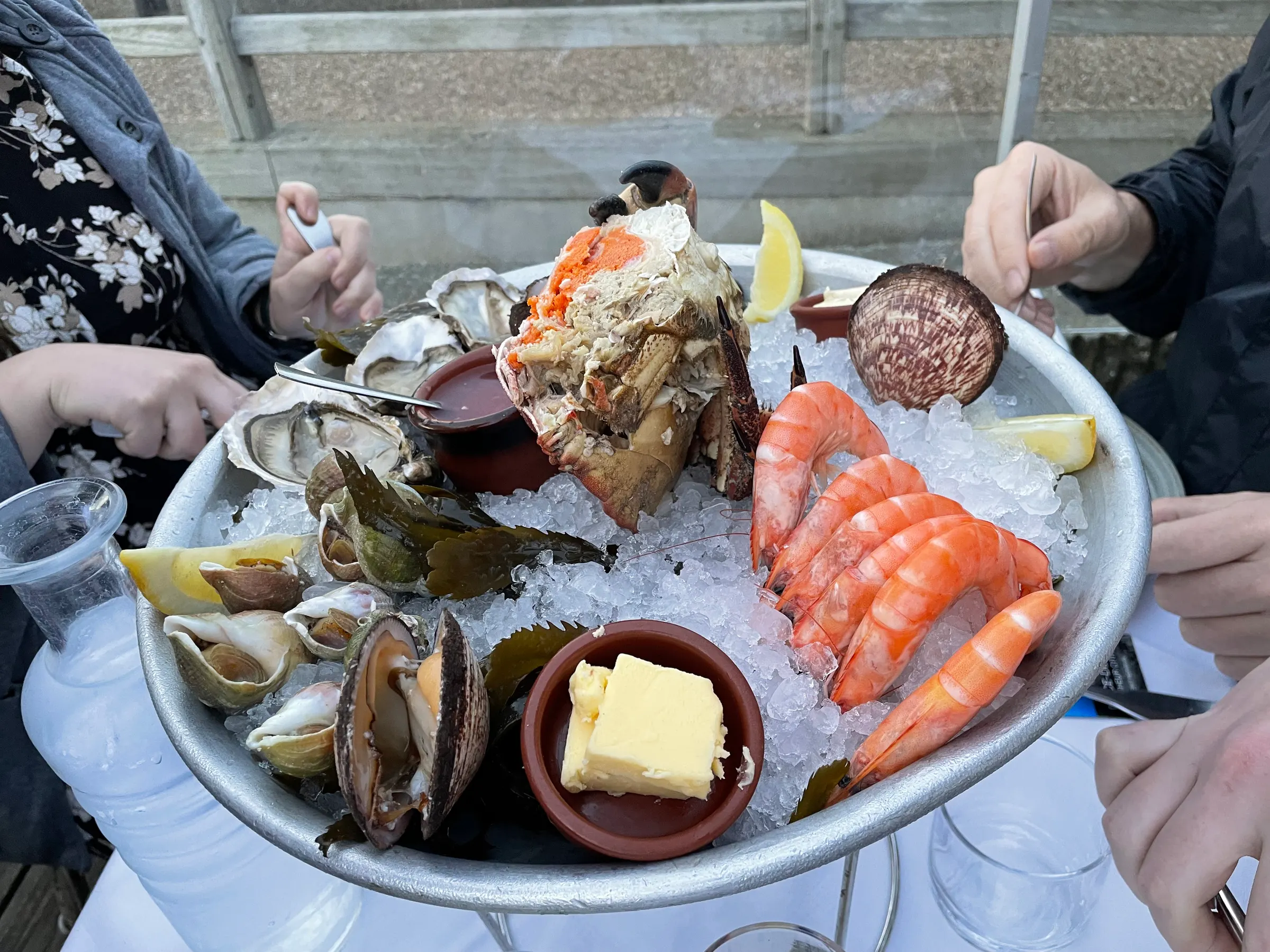 Mike bought the big, chilled, seafood plate. Not sure he liked what he got. But the group got a big laugh watching him trying to consume some of it.