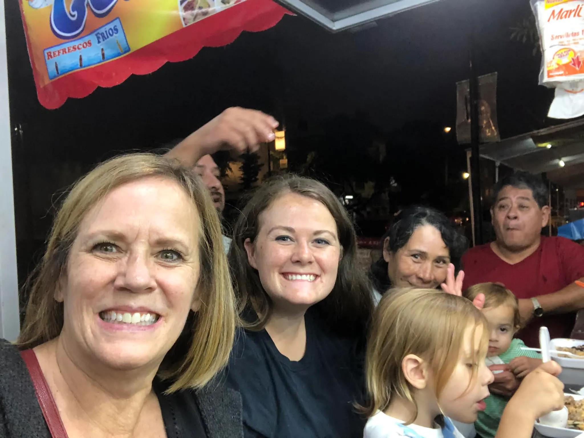 The group at the Taco Stand. Denise, Karlie, Lorenzo, Blanca and Atticus. The other guy just wanted to be in our pictures.