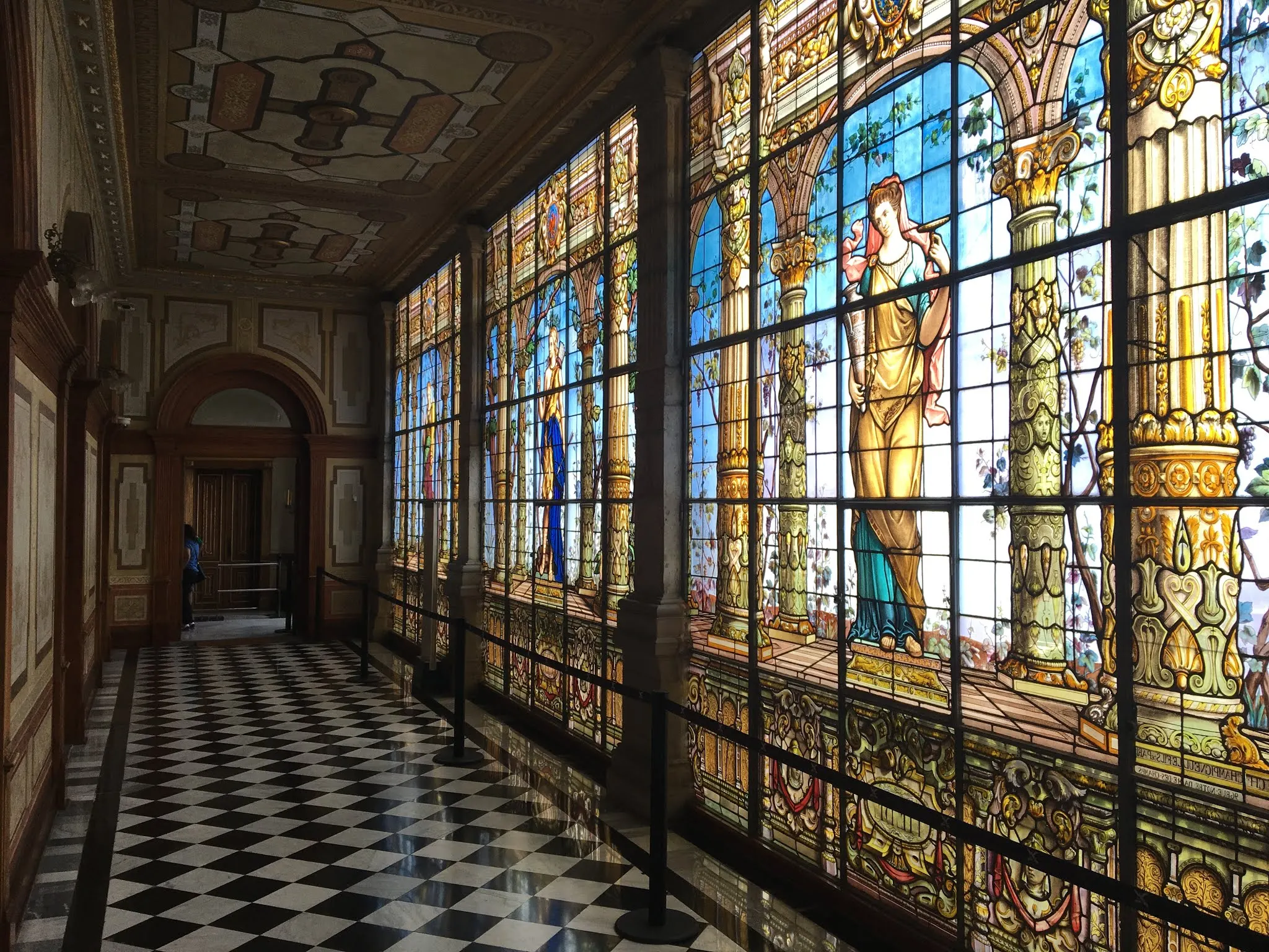 The hall with the beautiful stained glass windows....