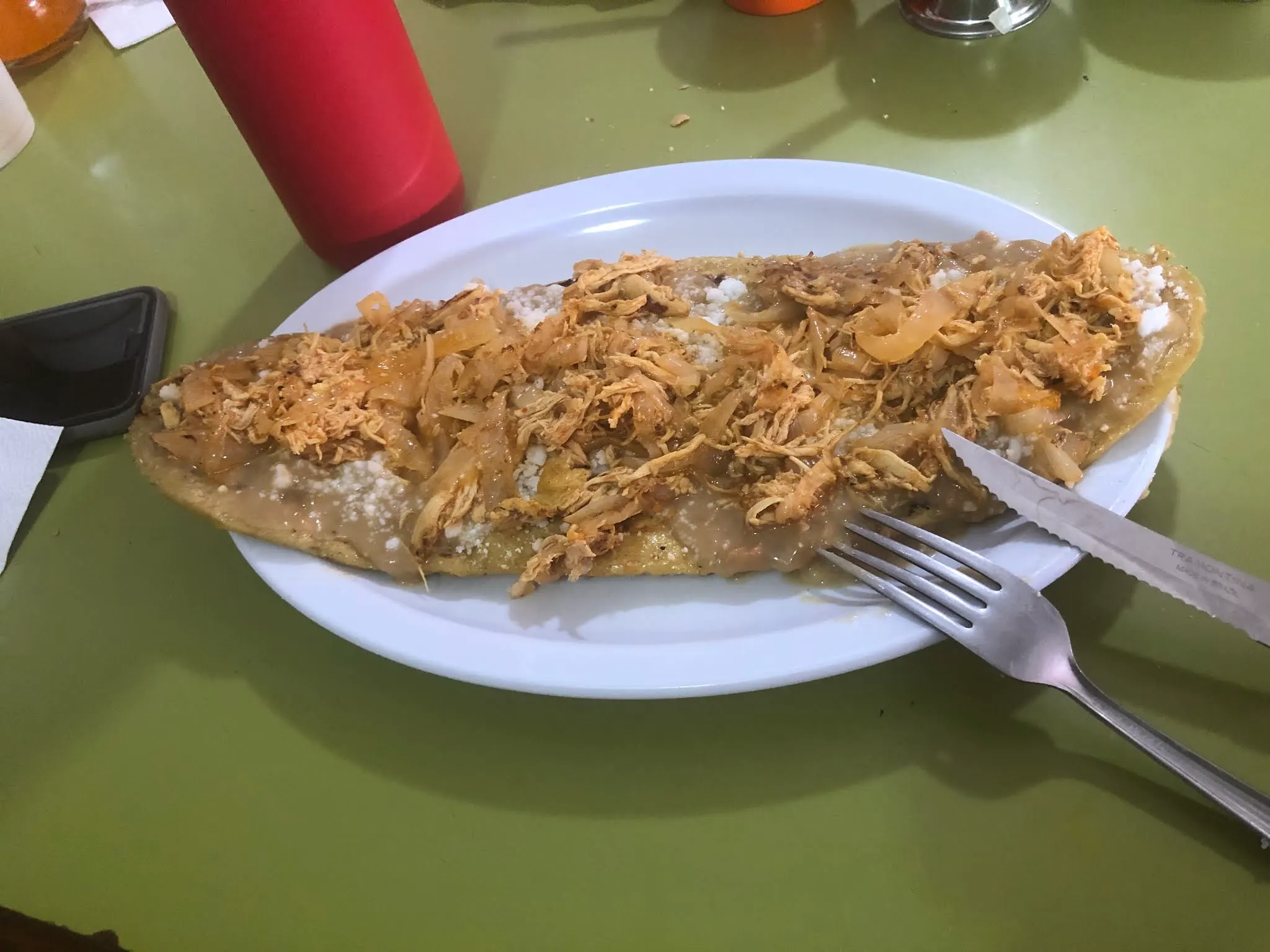 This is what I had for lunch. I can’t remember its name. It was pretty good. It has chicken all over it.